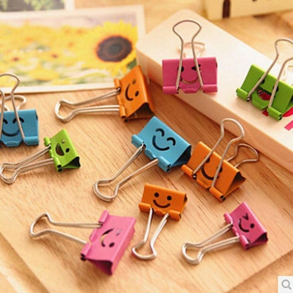 19 mm Mini Binder Clips Smiley Gemklämmor Blandade Färger, 40-pack