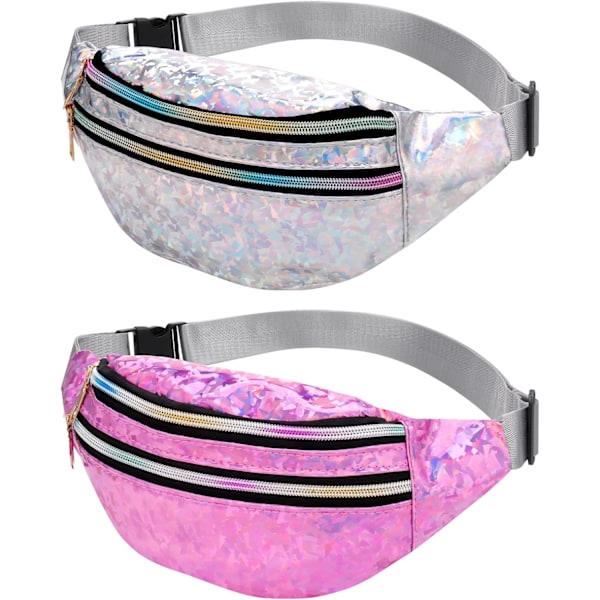 2-pack Holografisk Bumbag Blank Bältesväska, Vattentät Neon Bältesväska Festival Rave Bumbags Vattentät Höftväska för Resor Fest Sport Löpning Vandring