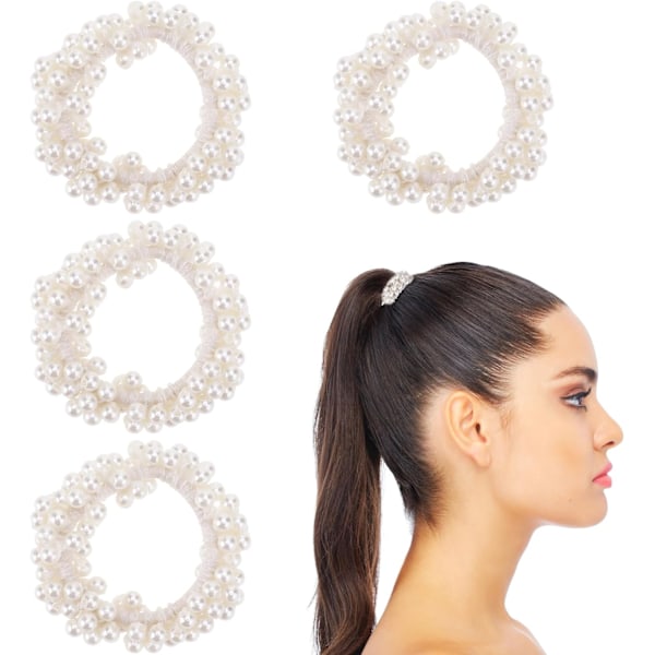 4 kpl Helmi Hiussiteitä Valkoinen Helmi Scrunchie Elastinen Helmi Poninhäntäpidike Hiusnarut Hiuslisävarusteet Naisille ja Tytöille