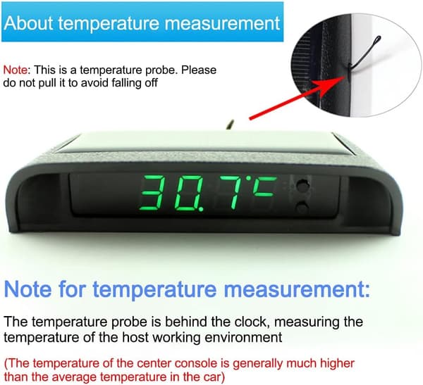 Bilsolcellsdriven LCD-klocka, bilsolcellsdriven LCD-klocka med tid (12/24 timmar) + datum + vecka + temperatur