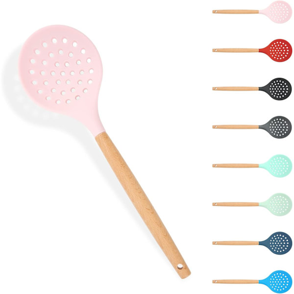 Køkkenhviskesi, Stor Hul Ske med Høj Varmebestandig BPA-Fri Non-Stick Madlavnings Skummers til Afdrypning, Stegning (Pink)