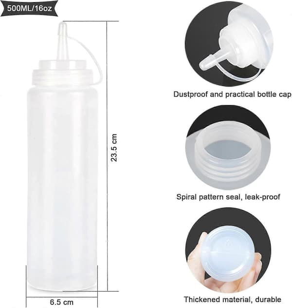 Kastikepullo, 6 kpl 500 ml kastikepullo korkilla, maustepullo, kastikepullo, puristepullot, kastikeastia maalaamiseen, ruoanlaittoon, ketsupille