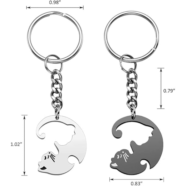 Par Keyrings Yin Yang Kat Nøglering Rustfrit Stål 2 stk Puslespil Katte Nøglering til Ham og Hendes Venner Valentinsgave