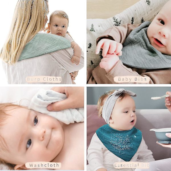 7-pack haklappar i bomull för unisex-bebisar, 7 enfärgade set för tandsprickning och dregling