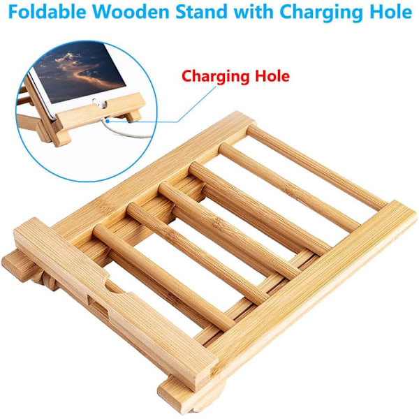 Bambus Tablettstativ Tre Mobiltelefonstativ for Skrivebord, Tre Tablett Holder Skrivebord Mobiltelefon Holder Mobil Stativ