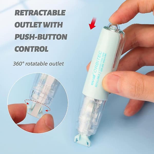 Oval Refillabar Korrigeringsteip, Inntrekkbar Hvit Teip, 4-pakning