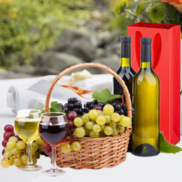 12 stk Vin Gaveposer Enkeltflaske, Vinflaske Gaveposer, Robuste Gjenbrukbare Kraftpapir Vinbærepose med Håndtak for Jubileer, Fest, Jul Red