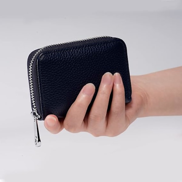 RFID-suojattu nahkainen luottokorttikotelo, pieni lompakko naisille ja miehille, vetoketjullinen Dark Blue
