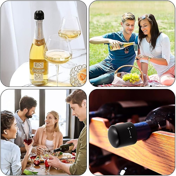 4 Vinflaskproppar, Återanvändbar Vinkork och Champagnekork med Vridfunktion, Silikonproppar