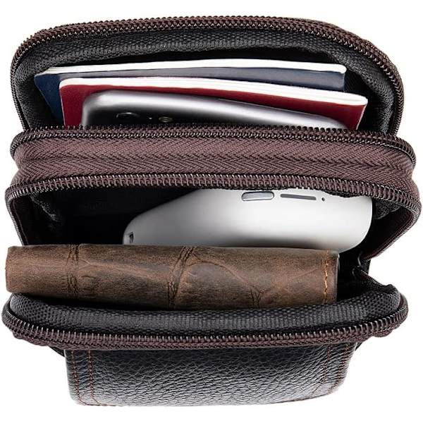 Mobiltelefon axelväska läder svart, herr mobiltelefon midjeväska med klämma, smartphone axelhölster läder crossbody