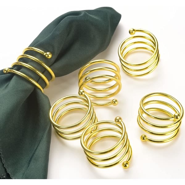 Gold napkin rings Set of 6, spiral round napkin holder