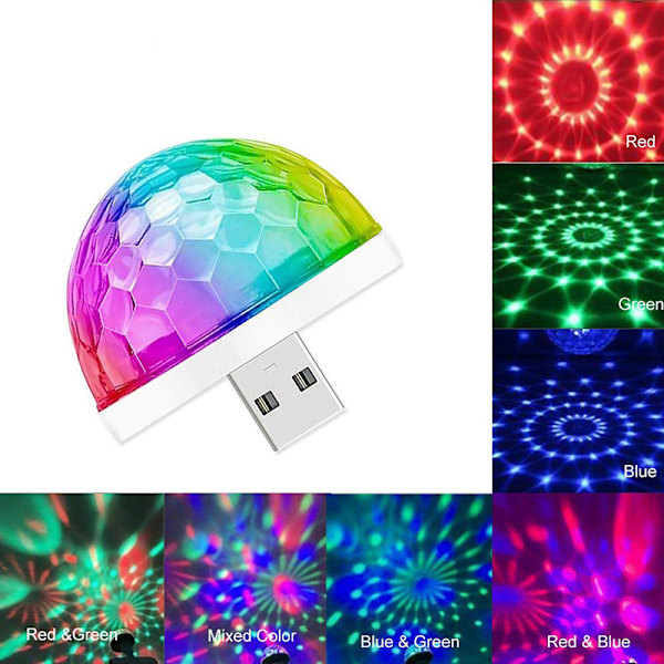 4 stk USB Mini Diskotek Lys, Multifarvede LED Bil Atmosfærisk Lys, Lydaktiveret Magic Strobe Party Lys