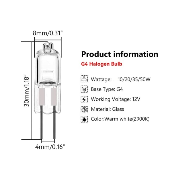 10 halogeenivalaisinta kapselilamput G4-12V-10W