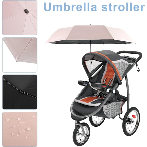 Universal Barnevogn Parasol 360° Justerbar Stroller Parasol UPF 50+ Solbeskyttelse Stroller Parasol med Justerbar Klemme Pink
