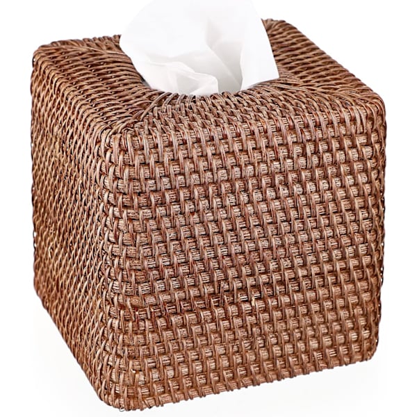 Rattan fyrkantig servetthållare Dekoration Servett Organizer Box Cube Servettpappershållare Box Servettförvaringsfodral Dispenser Servett Organizer, Brun