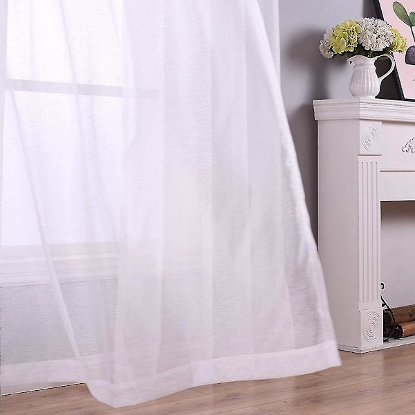 210cm Vita Genomskinliga Gardiner med Öglor, Set med 2 Paneler, Fönstergardin