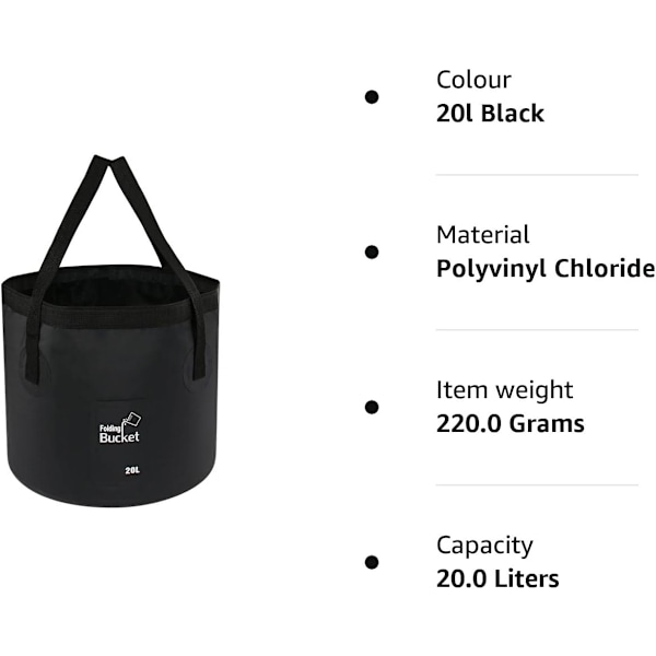 Foldbar Spand - Foldbar Camping Opbevaringsbeholder Sammenklappelig Spand 12L Bærbar Let Spand til Camping Rejser Fiskeri Sejlads og Havearbejde 20l Black