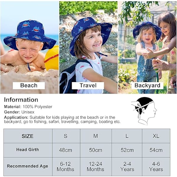 Børne Spandhat, Unisex Barn Sommerhat Bredbremmet Solbeskyttelseshat, Foldsom Strandkasket med Justerbar Hakestrops UPF 50