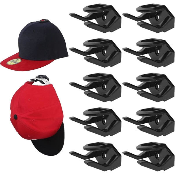 Mustat hattukoukut, hattukoukut, 10 kpl lippiskoukut, itseliimautuva seinäkoukku hatuille, baseball-lippispidike, ovelle, seinälle