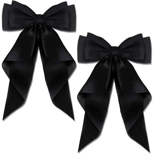 2 stk. Store Buespænd med Lang Silkeblød Satin, Ensfarvet Fransk Barrette Enkle Hårfastgørere Tilbehør til Kvinder Piger Black