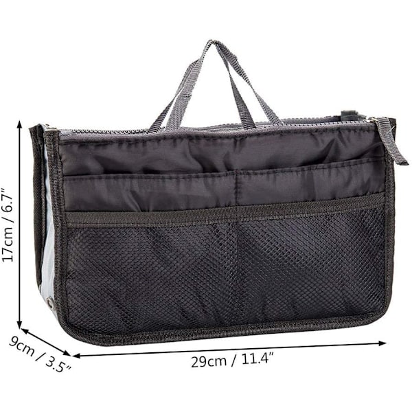 Dame Rejsetaske Slip Bag Håndtaske Organizer Pung Foret Kosmetik 13 Tasker Sort