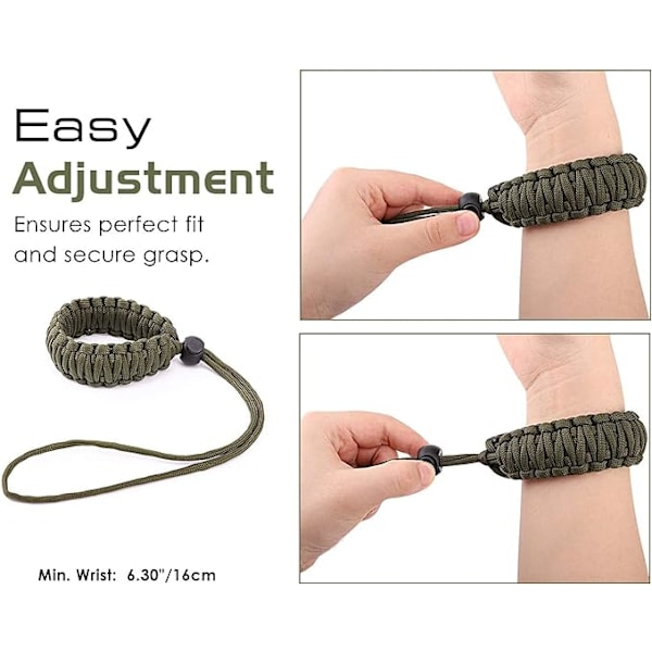 Universell flätad rem för videokamera (2-pack) – Justerbar Paracord bekväm utomhusaktivitet fläkt överlevnad och äventyrsarmband One Size Black+army Green