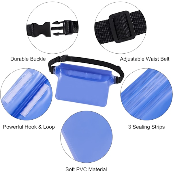 Vattentät påse med justerbar midjerem 2-pack skärm berörbar PVC midjeväska för strand, simning, båtliv, fiske
