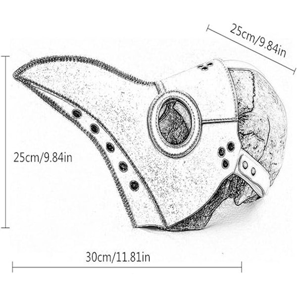 Plague Doctor Maske i Kunstlæder Steampunk Lang Fuglenæb Halloween Cosplay Party Kostume Sort White