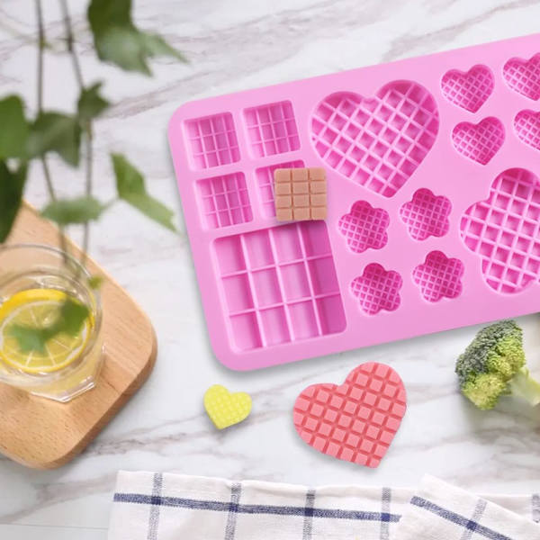 Silikoneforme i firkantet, hjerte- og blomsterform til fremstilling af chokolade, slik, 4 stk.