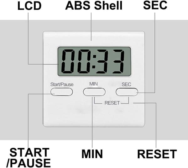 Kök Timer, Digital Kök Timer Magnetisk Nedräknings Stoppur Timer med Hög Alarm, Stor Siffra, Baksida, Hängande Hål för Matlagning, Dusch