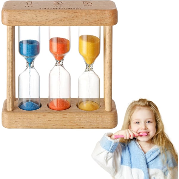 3 färger timglas timer för barn, 1+3+5 minuter mini timglas, kök matlagning timer för klassrum hem kontor dekoration