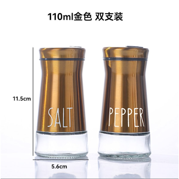 Suola- ja pippurimyllysetti, 2 kpl suola- ja pippurimyllyä, suola- ja pippuripurkit keittiöön, grilliin, retkeilyyn, ravintolaan, ruokapöytään (pyöreä) 100ml gold set