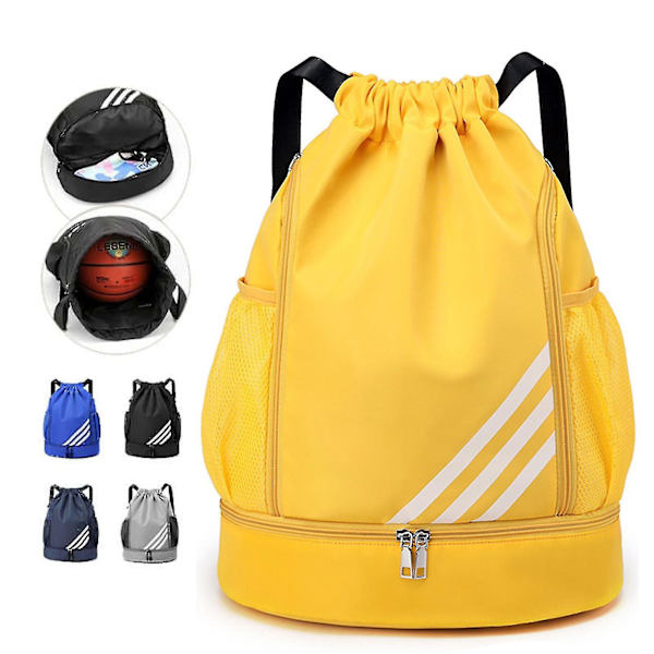 Vanntett Trekksekk Sports Gym Bag Med Sko-Rom, Vanntett Trekksekk For Menn Kvinner Yellow