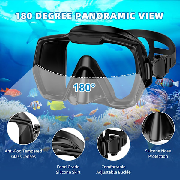 Set för vuxna snorkelutrustning Anti-läckage och Anti-dimma Härdat glas Vy Swim Mask Dry Top Snorkling Scuba Diving Simning Resa med bärväska