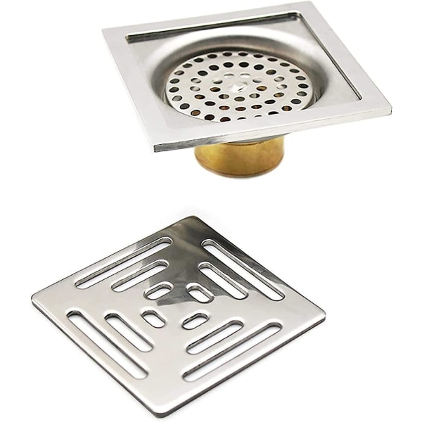 1 stk Gulvafløb 100x100 Inox Gulvafløb 100mm Badeværelsesgulvafløb Sølv Tyk Rustfrit Gulvafløb Til Anti-Lugt, Anti-Tilstopning Badeværelse, Køkken