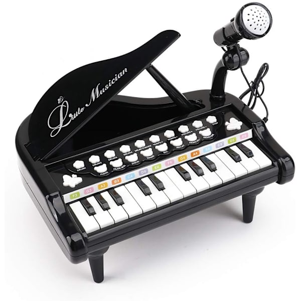 Babypiano leksak för 1 2 3 år gammal - Pianotangentbord för småbarn - Piano för barn med mikrofon för pojkar och flickor Black