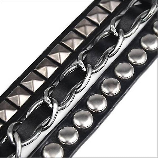 Punk Rock Nitter Multi-Lag  Cirkel Stud Kæde Læder Armbånd