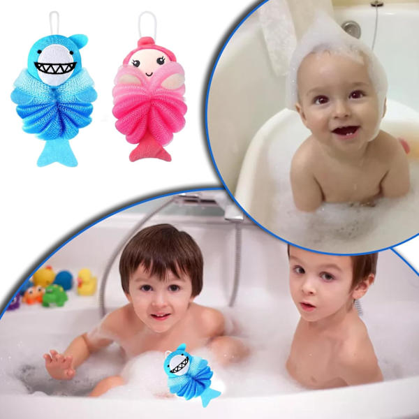 Bade-svampe til småbørn, Søde Tegneserie-svampe, Bade-svamp Dusch-pude Blød Loofah-svamp Puf Exfolierende Net-badebold