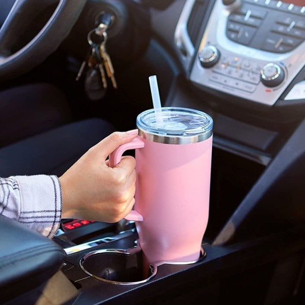 Tumblermugg med sugrör, lock och handtag, 1200 ml kaffekoppmugg Blå