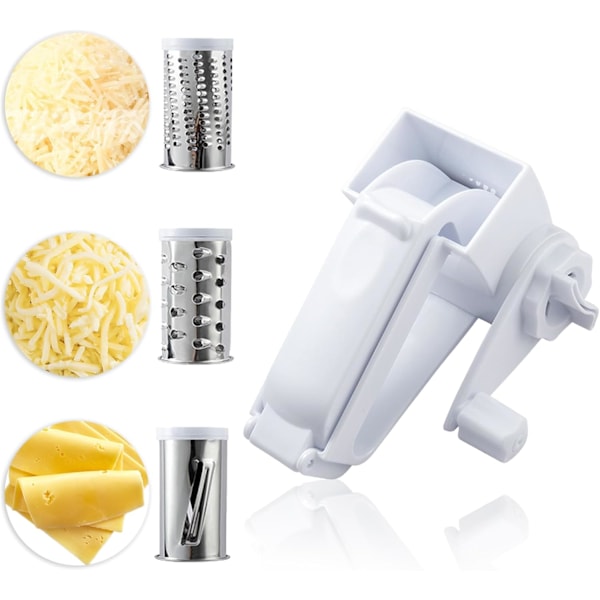 Rotary Cheese Grater with Handle, 3 in 1 Kitchen Cheese Shredder,  Dishwasher Safe Drum Grater with 3 Stainless Steel Blades