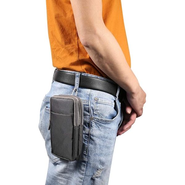 Mobiltelefon bältesklämma väska män, mobiltelefon midjeväska vertikal, 6,9 tum herr utomhus sport resor nylon dragkedja mobiltelefon midja