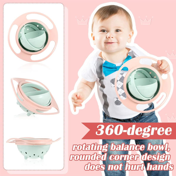 Gyro Bowl Anti Spill Bowl Smooth 360 Degrees Dining Entertaining, Bowl Sets,Toddler Bowls, Non Spill Feeding Toddler, 360 Rotation Gyroscopic Bowl Light Pink