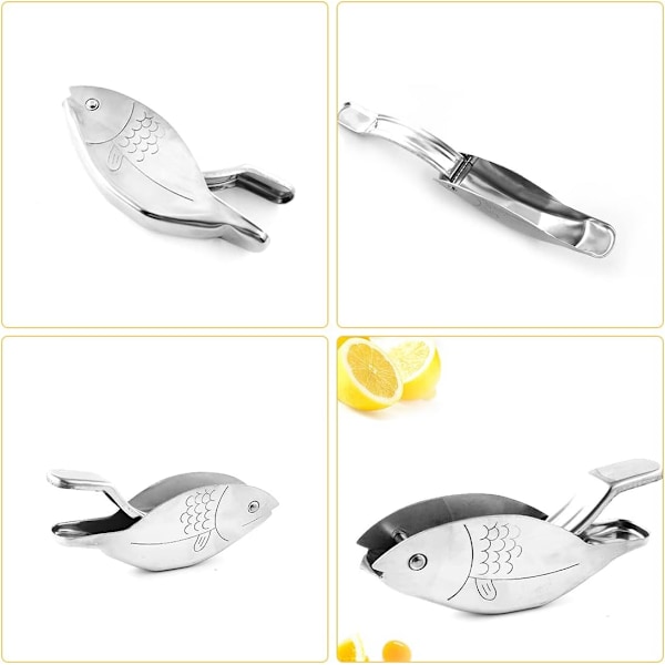 Manuel Citronpresser i Rustfrit Stål - Fisk Formet Citronpresser til Køkkenet - Til Appelsiner, Citroner og Lime