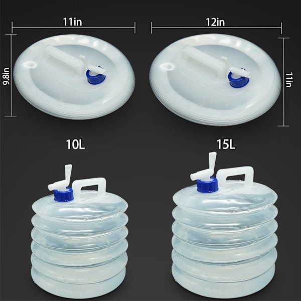 Hopfällbar Vattenhink, 5L/10L/15L Hopfällbar & Bärbar Vattenbehållare, BPA-Fri Vattenbärare Vattentank för Camping Vandring Fiske Klättring Picknick BBQ 10L