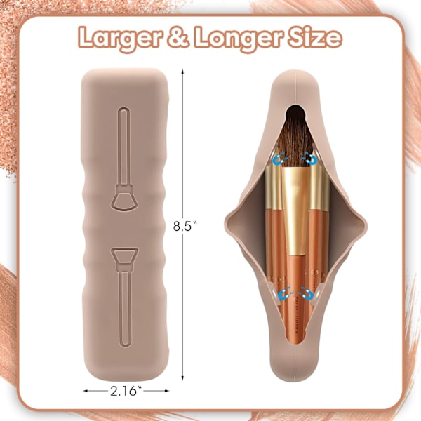 Makeup Pensel Svampeholder, Silikon Makeup Pensel Dæksler Taske Rejse Skønhed Blender Holdere Sugt Tørrestativ, Magnetisk Makeup Pensel Etui Organizer Pink+Brown