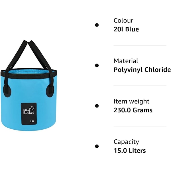 Foldbar Spand - Foldbar Camping Opbevaringsbeholder Sammenklappelig Spand 12L Bærbar Let Spand til Camping Rejser Fiskeri Sejlads og Havearbejde 20l Blue