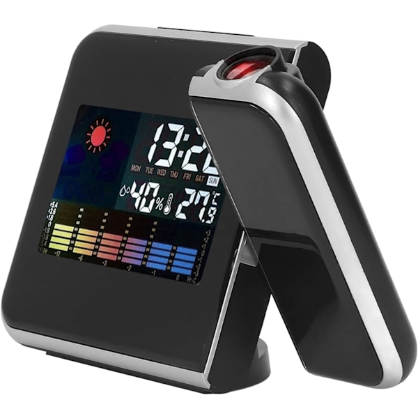 Projektionsväckarklocka, väderklocka sängbord med 180° projektor, LCD-digitalklocka med 12/24H för sovrum