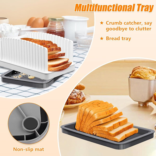 Brödskärare Justerbar Fällbar Toast Slicer Handhållen Brödskärare med Smulbricka för Hembakat Bröd Köksbakningsverktyg