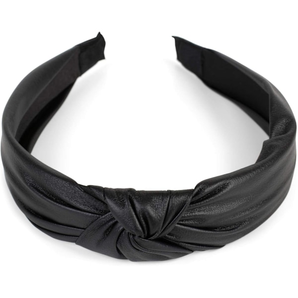 women hairband iwith knot in faux leather look, retro style hairband, headband, color:Black