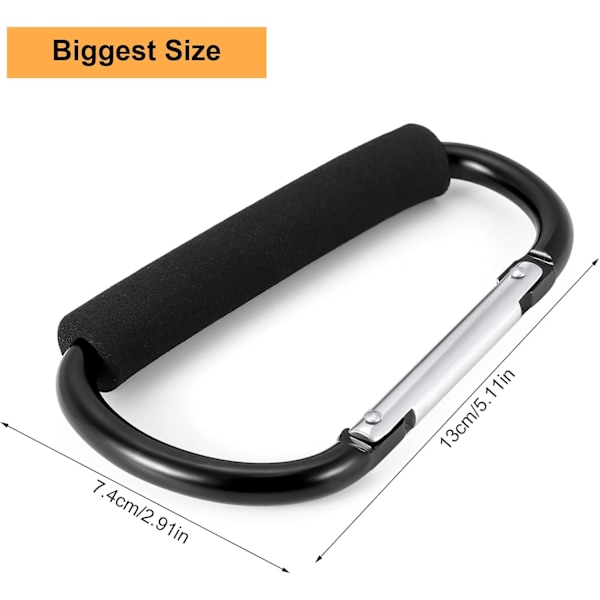 2 Pak Buggy Clips Barnevognskroge Stroller Karabiner, 6.3” Sort Pushevogns Krog Clip, Universal Stor Babyvogn Krog Buggy Krog Stroller